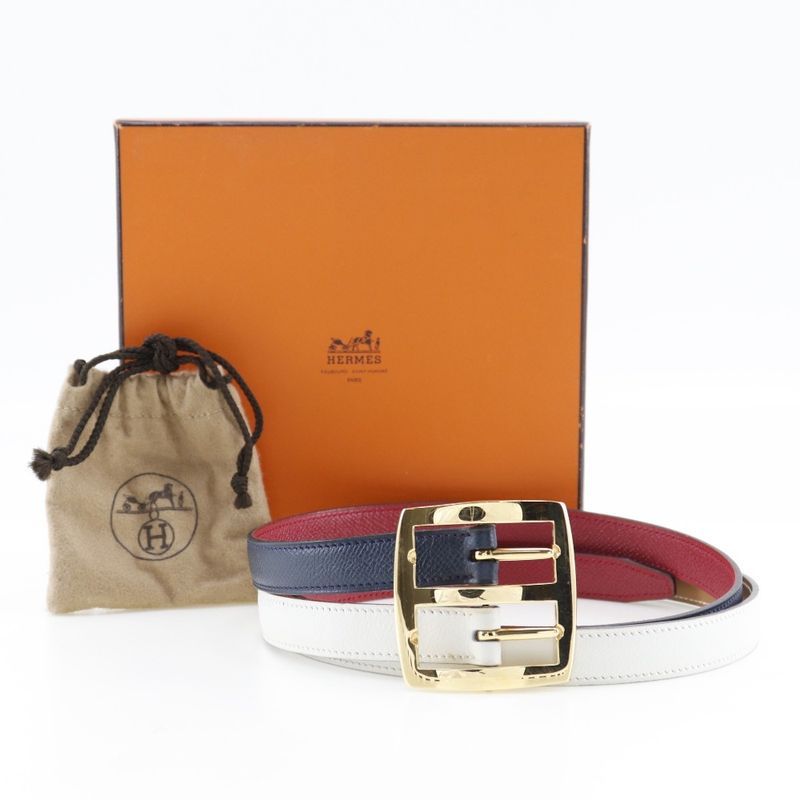 Hermes Reversible Courchevel X Swift Blue Indigo/rouge Vif 0X Women's Belt