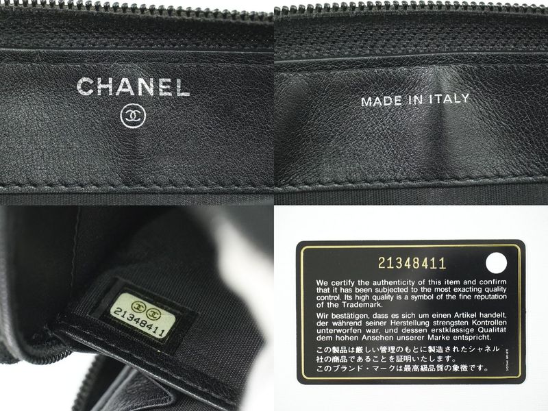 Authentic Chanel Coco Mark Round Zipper Long Wallet Long Wallet Caviar Skin