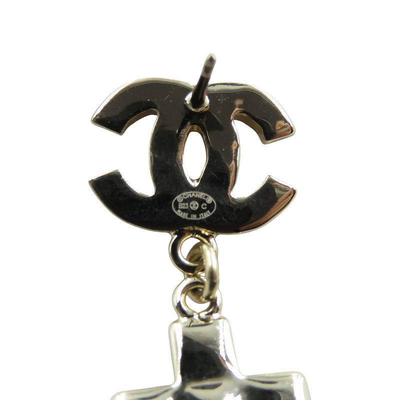 Chanel B23C Coco Mark Star Ab9853 2023 Metal Rhinestone Gold Green Red Earrings