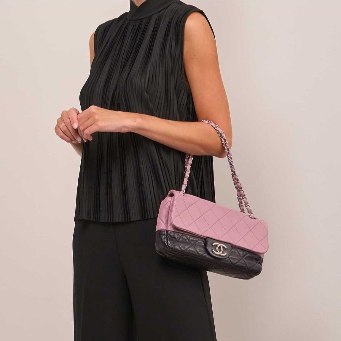 CHANEL Quilted Single Flap Bag Large Lambskin Quilted Bi-Color Purple