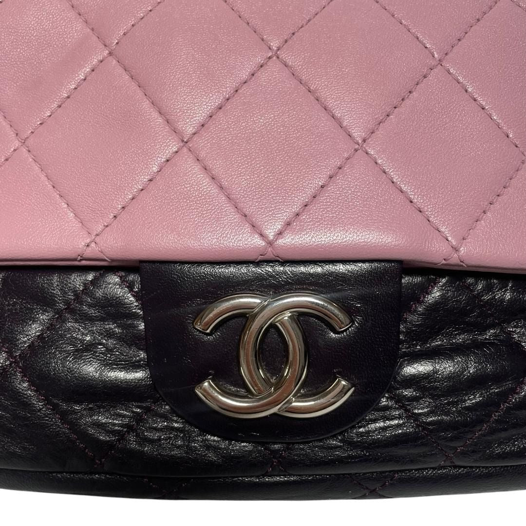 CHANEL Quilted Single Flap Bag Large Lambskin Quilted Bi-Color Purple