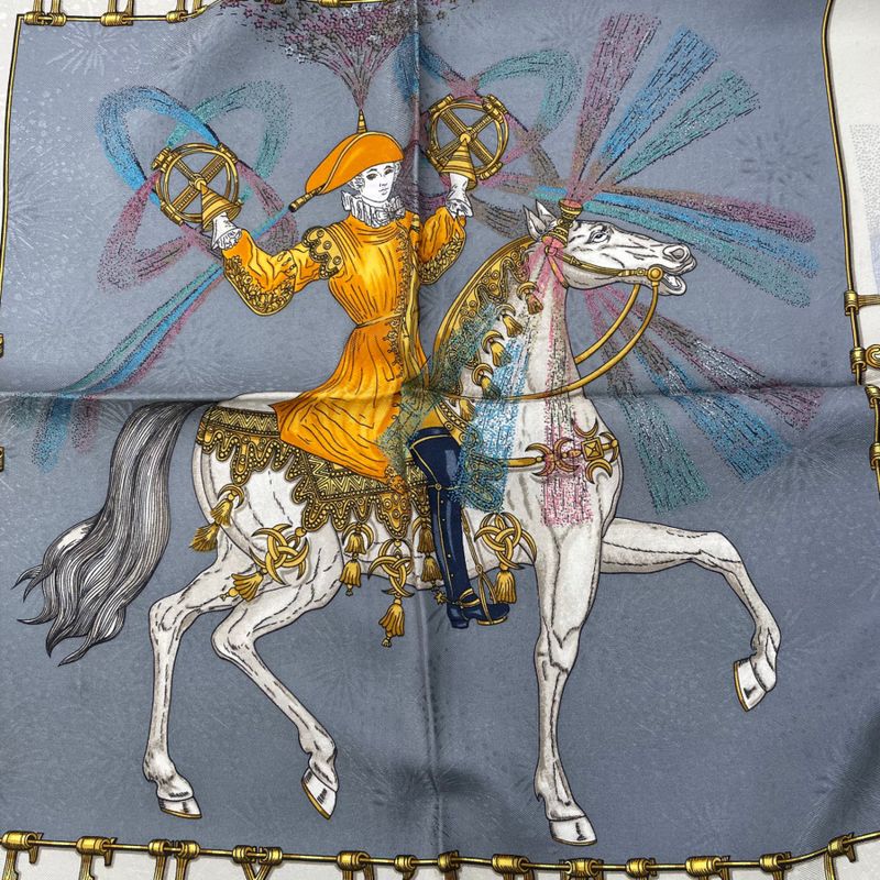 Hermes Carree 90 FEUX D'artifice Artisanal Fire Silk Scarf Black