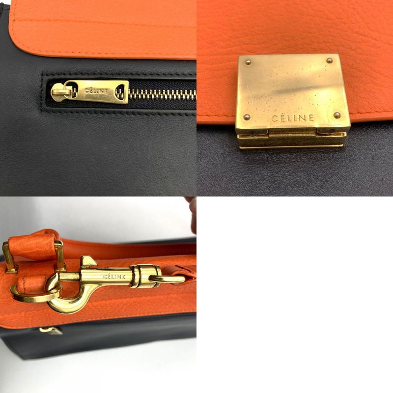 Celine Trapeze 4124 Handbag Crossbody Shoulder Bag Orange/black/white Black/whit