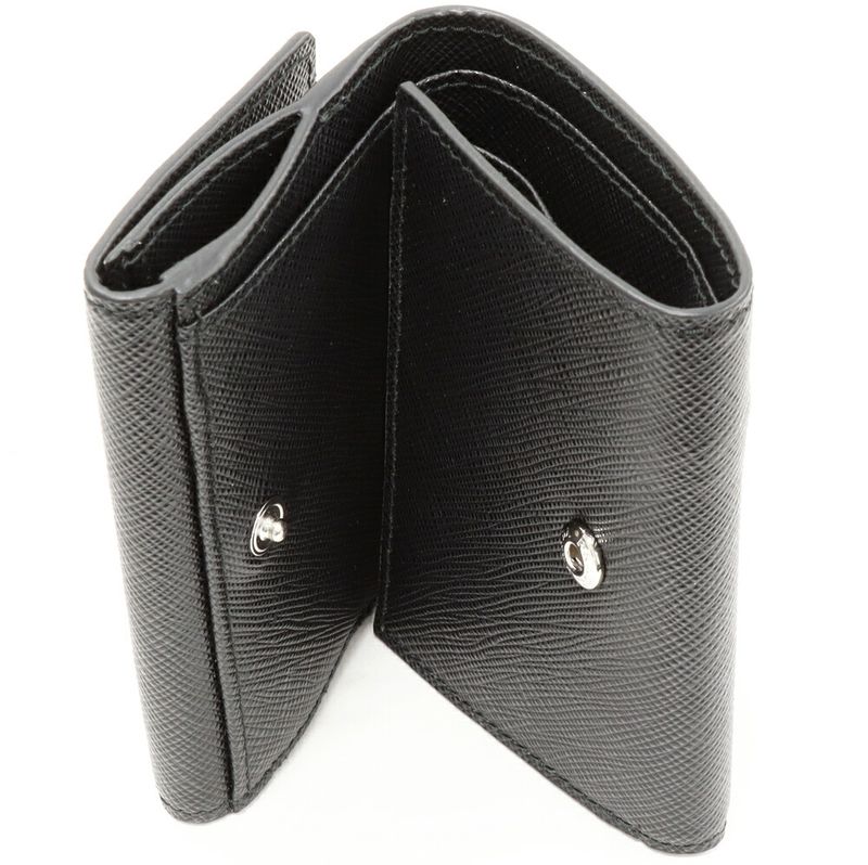 Prada Saffiano Triangle Compact Wallet Leather Black 2mh042_qhh_f0002