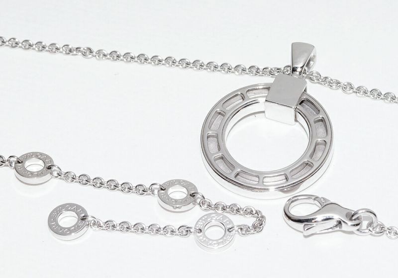 Bulgari Pendant Necklace 18K White Gold Diamond 1P Bulgari Circle Logo Necklace