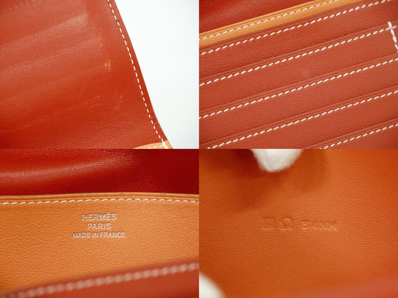 Authentic Hermes Dogon Vorsoft Leather Long Wallet Long Wallet □O 2011 Coral