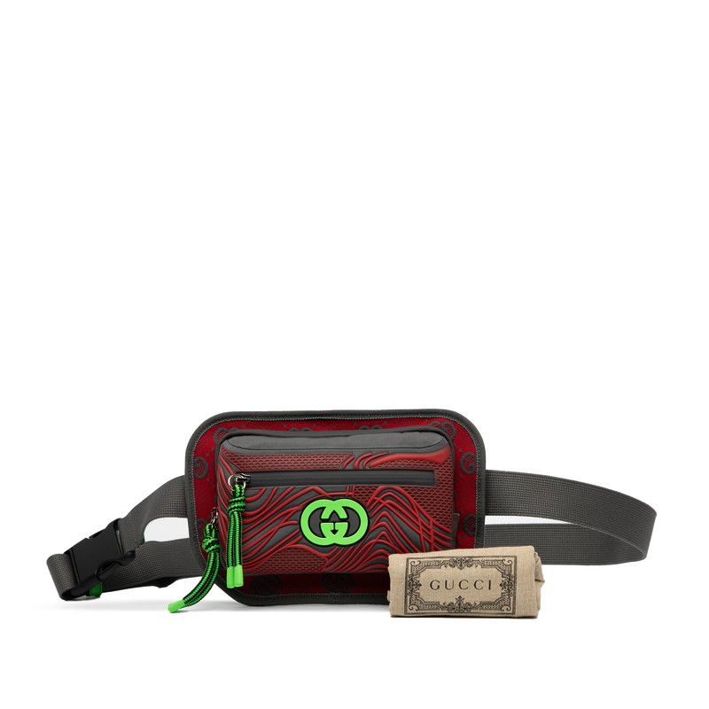 Gucci GG Nylon Belt Bag Body Bag Waist Bag 752102 Grey Red Nylon Rubber Ladies