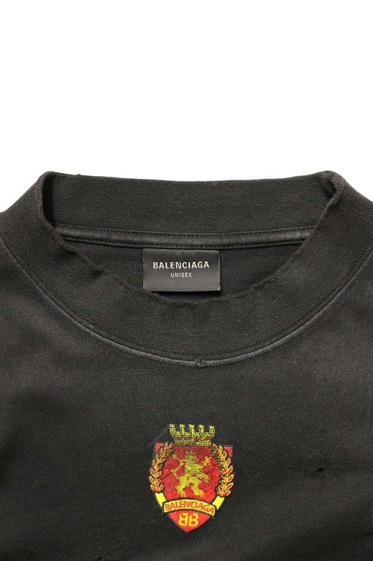 Balenciaga 23SS 739028 Tovn2 Crushed Dust Finish Wappen T-shirt Men's 3