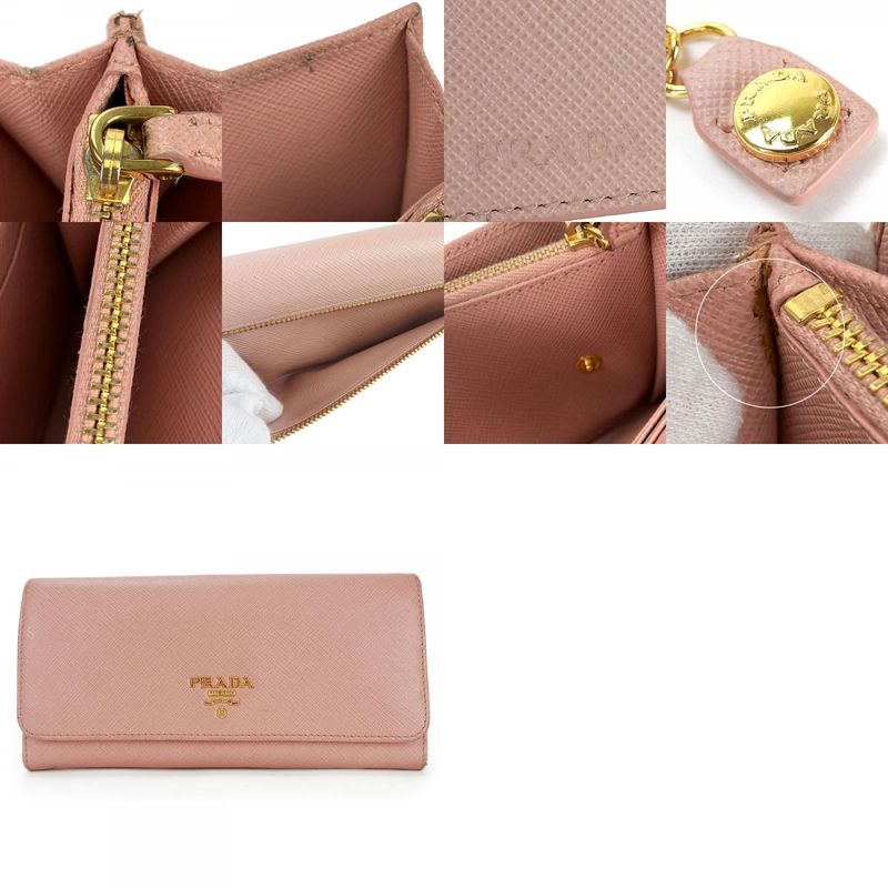 Prada Long Wallet 1mh132 Saffiano Leather Light Pink Gold Hardware Fold Simple