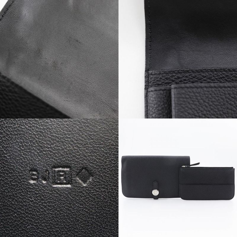 Hermes Dogon GM Togo Black □R Unisex Long Wallet