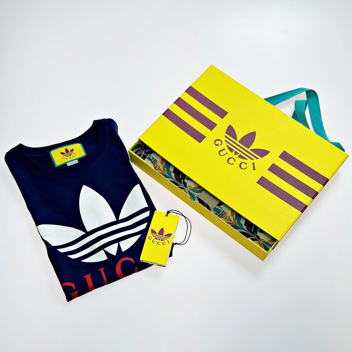 Gucci Adidas Collaboration Logo Print Short Sleeve T-Shirt Navy Size XS Men's