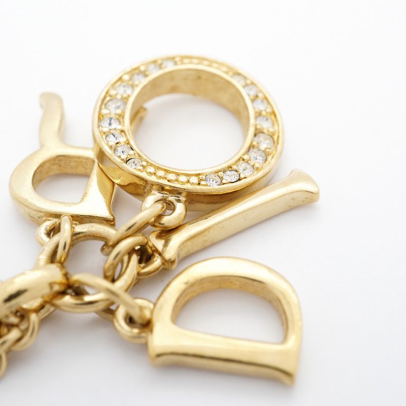 Christian Dior Necklace Dior Logo GP Plated Rhinestone Gold Ladies