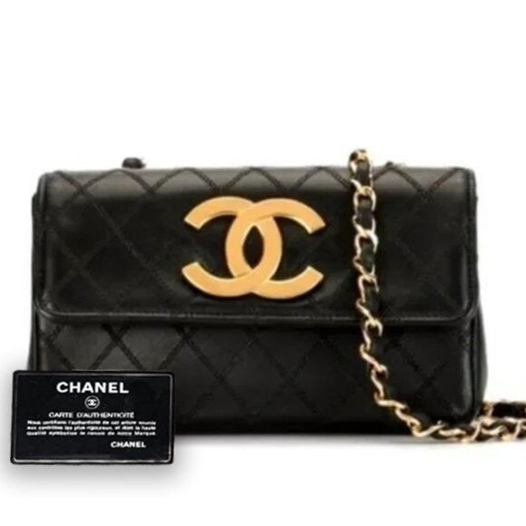 CHANEL 24K Vintage Single Flap Bag Large Coco Quilted Chain Shoulder Bag Purse