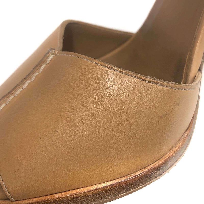 Hermes Metal Heel Strap Leather Sandals Brown 37