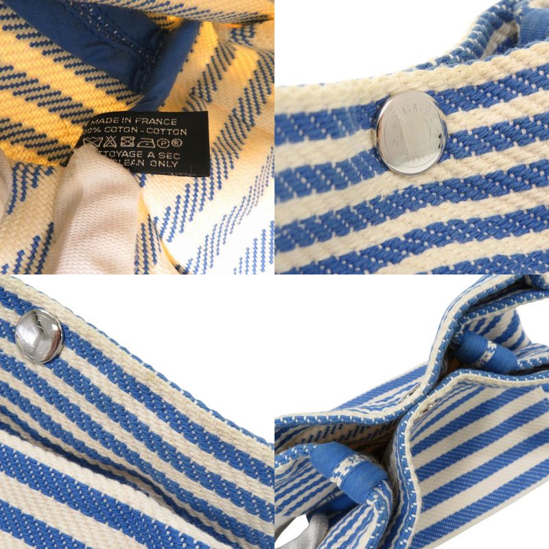 Hermes Striped Cotton Ivory Blue Pouch 0453 Hermes