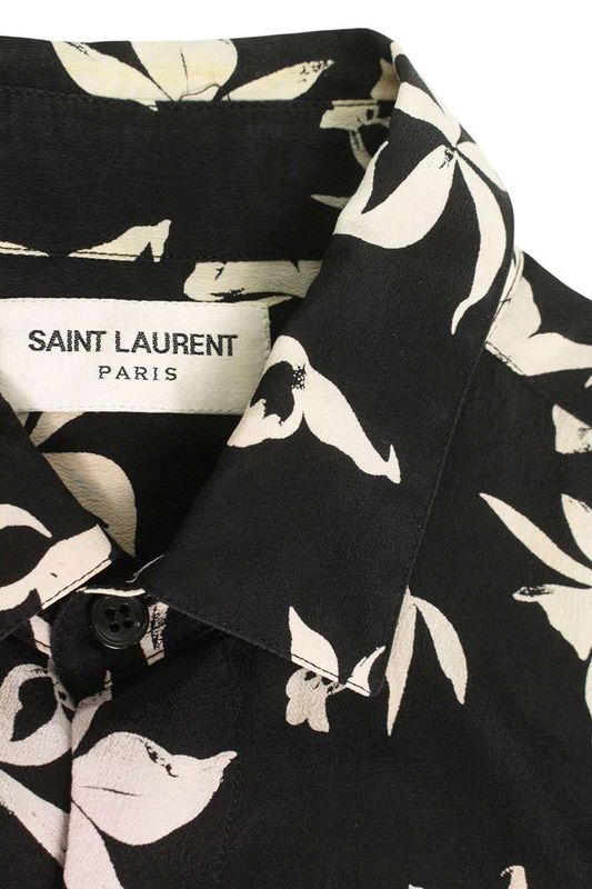 Saint Laurent Paris 646850 Y2c16 Floral Silk Long Sleeve Shirt Men's 36