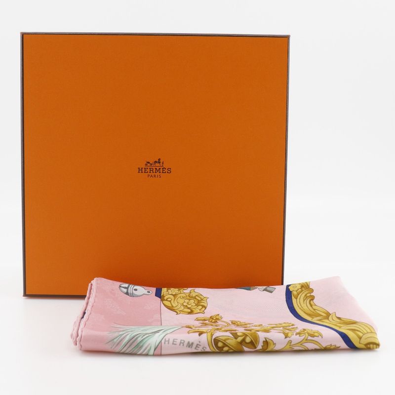 Hermes Carré 90 Plumes Et Grelots Plumes And Bells Silk Pink Women's Scarf