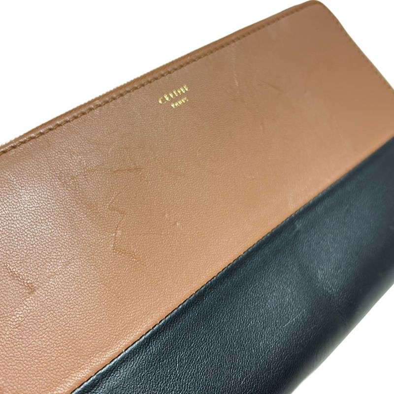 Celine Long Wallet - Brown And Black Round Zipper Leather