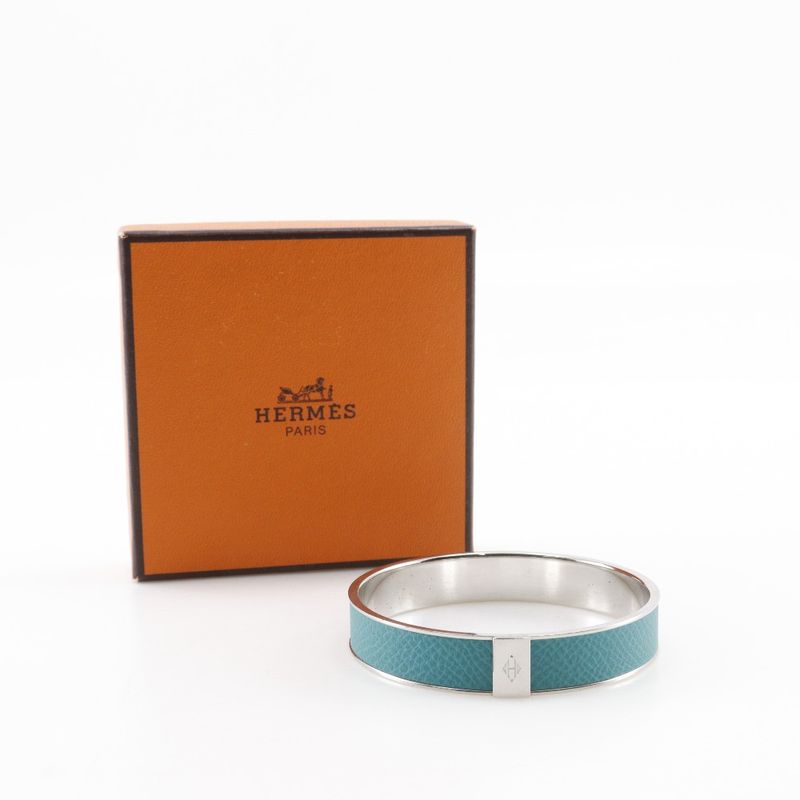 Hermes Kawaii Metal And Vaux Epson Blue Paon Silver/blue Ladies 27.3g Bangle