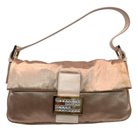 FENDI Mamma Zucca Bucket Baguette Shoulder Flap Bag Satin Purse Tote