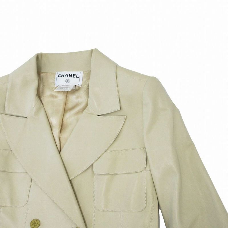 01p Chanel P17593v00923 Leather Double Breasted Chester Coat Coco Logo Gold