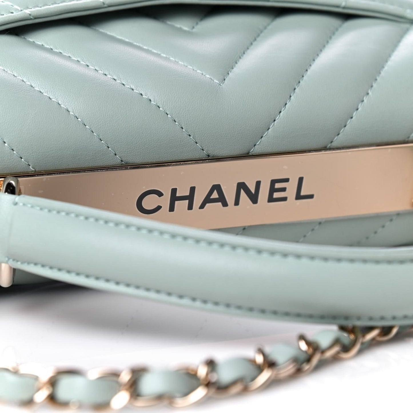 CHANEL Trendy Chevron Lambskin Quilted Dual Handle Flap Bag Mint Tote