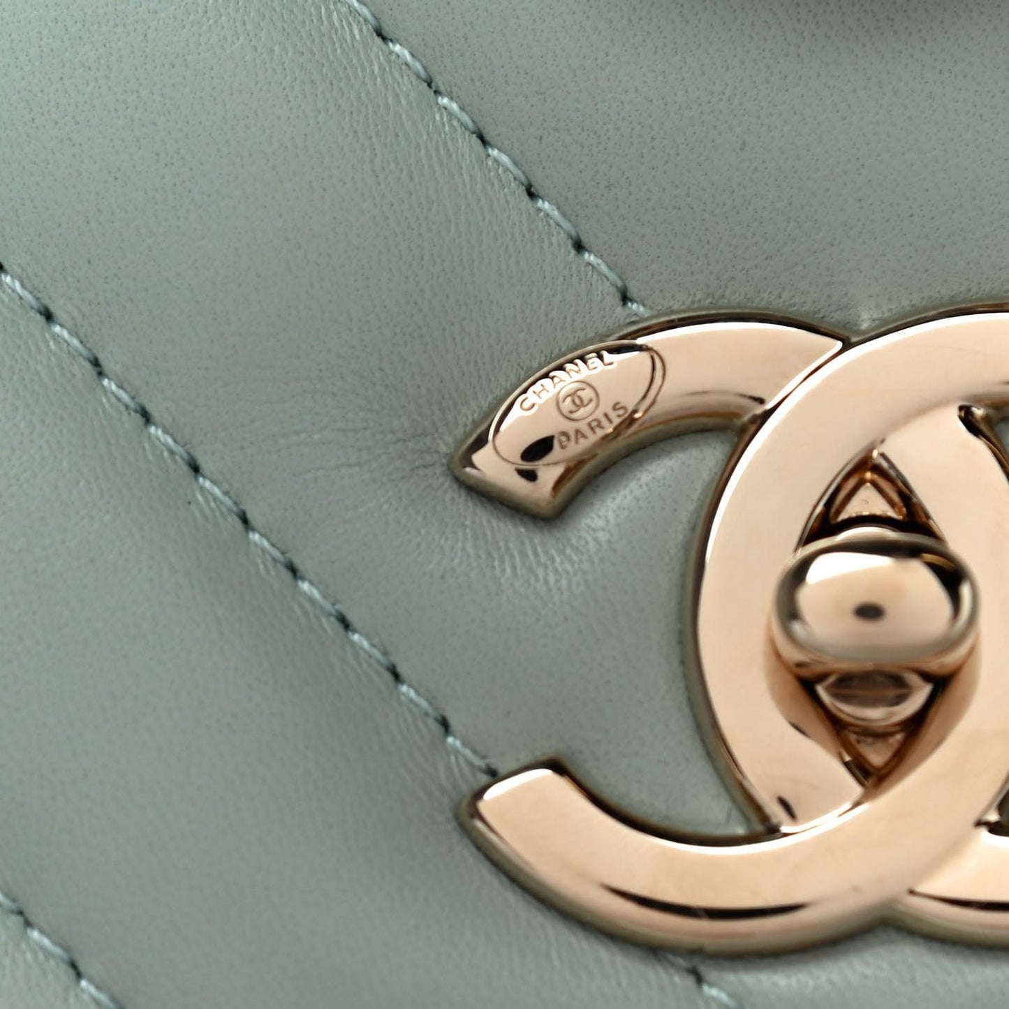 CHANEL Trendy Chevron Lambskin Quilted Dual Handle Flap Bag Mint Tote
