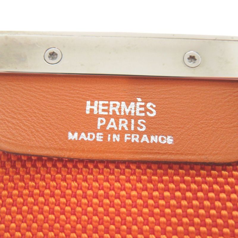 Hermes Hook Belt Waist Belt Nylon Metal Orange Engraved I 0566 Hermes