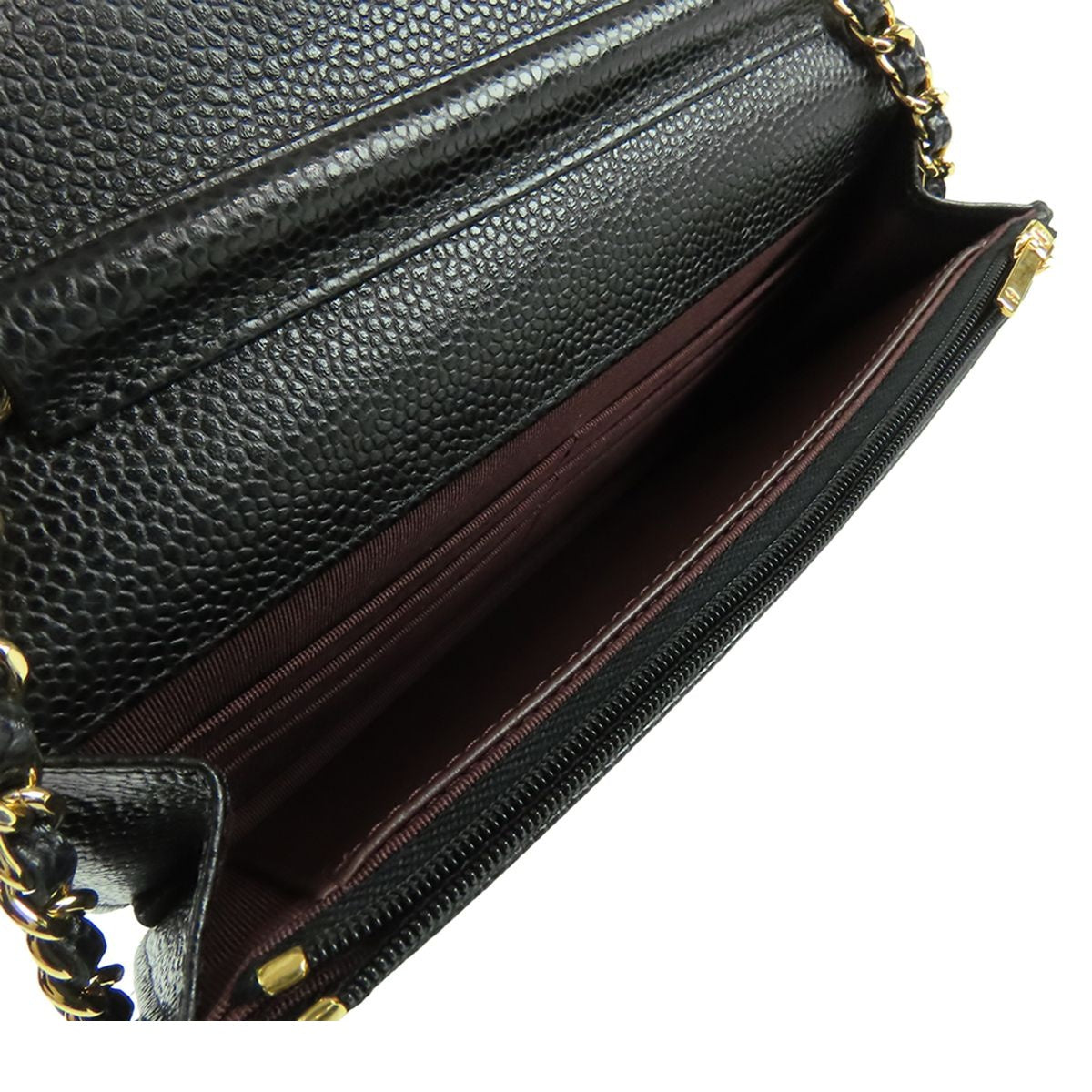 Chanel Chain Wallet Black Gold Caviar Leather Quilted Pochette Shoulder Bag — view 4