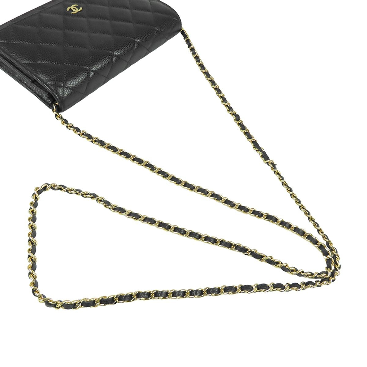 Chanel Chain Wallet Black Gold Caviar Leather Quilted Pochette Shoulder Bag — view 5