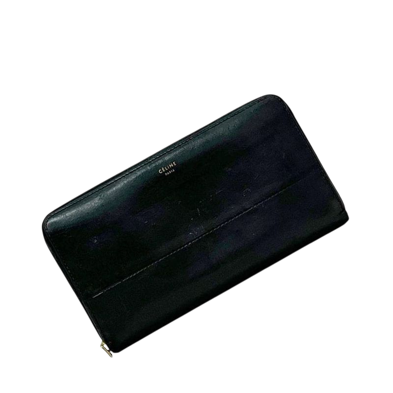 Celine Round Zipper Long Wallet Black Wallet Leather Preowned