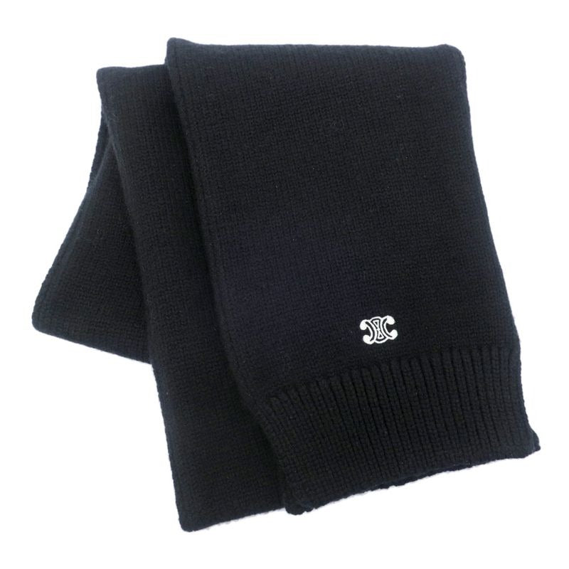 Celine Muffler Black BK Triomphe Logo Wool Accessories Others Scarf