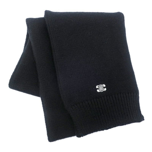 Celine Muffler Black BK Triomphe Logo Wool Accessories Others Scarf