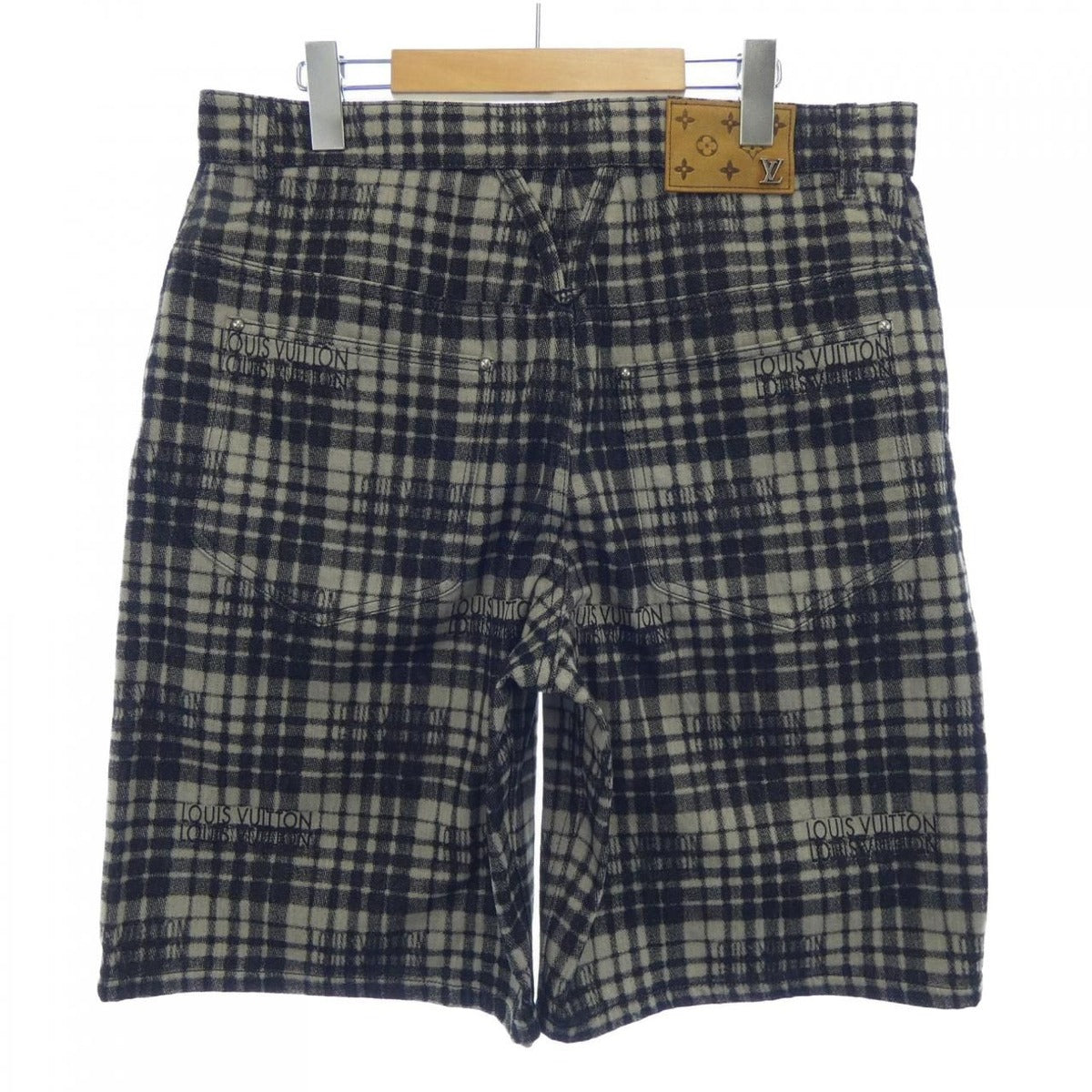 Louis Vuitton Check Denim Shorts Pants Black Beige — view 2
