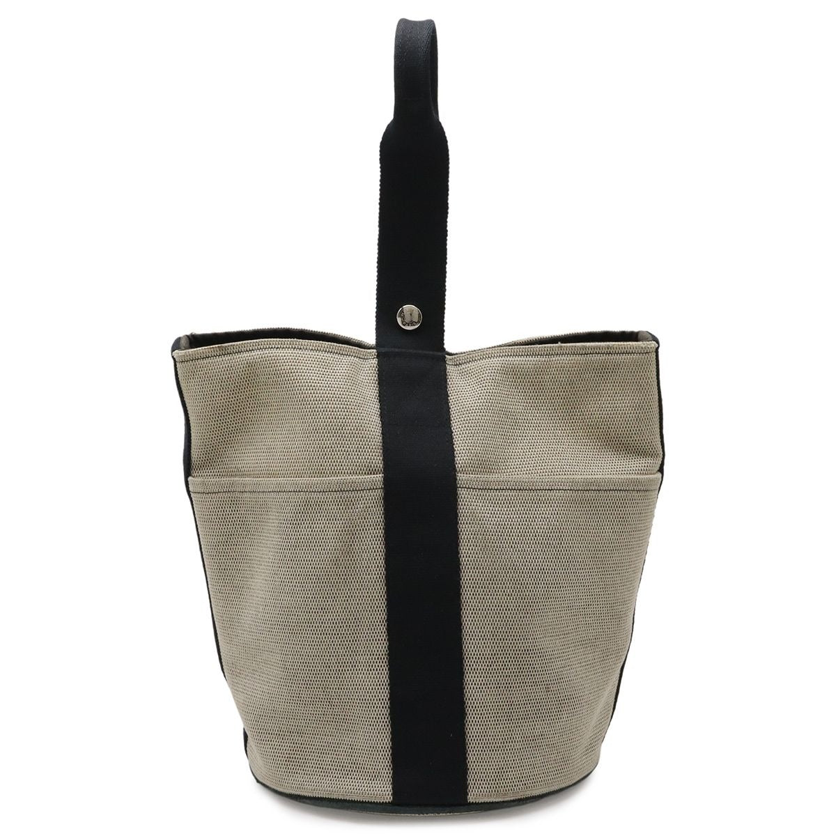 Hermes Saxo MM Handbag Toile Ash Beige Black Silver