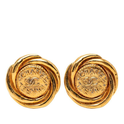 Chanel Vintage Logo Gold Plated Earrings
