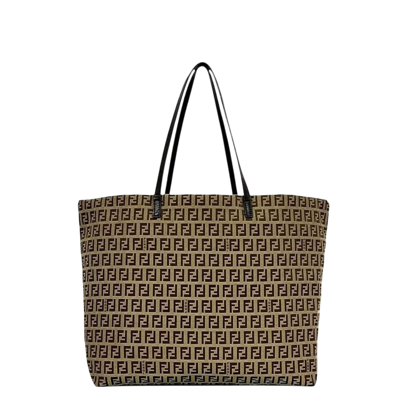 Fendi Tote Bag Beige Brown Zucchino 8bh025 Excellent Condition