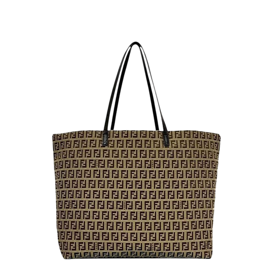 Fendi Tote Bag Beige Brown Zucchino 8bh025 Excellent Condition