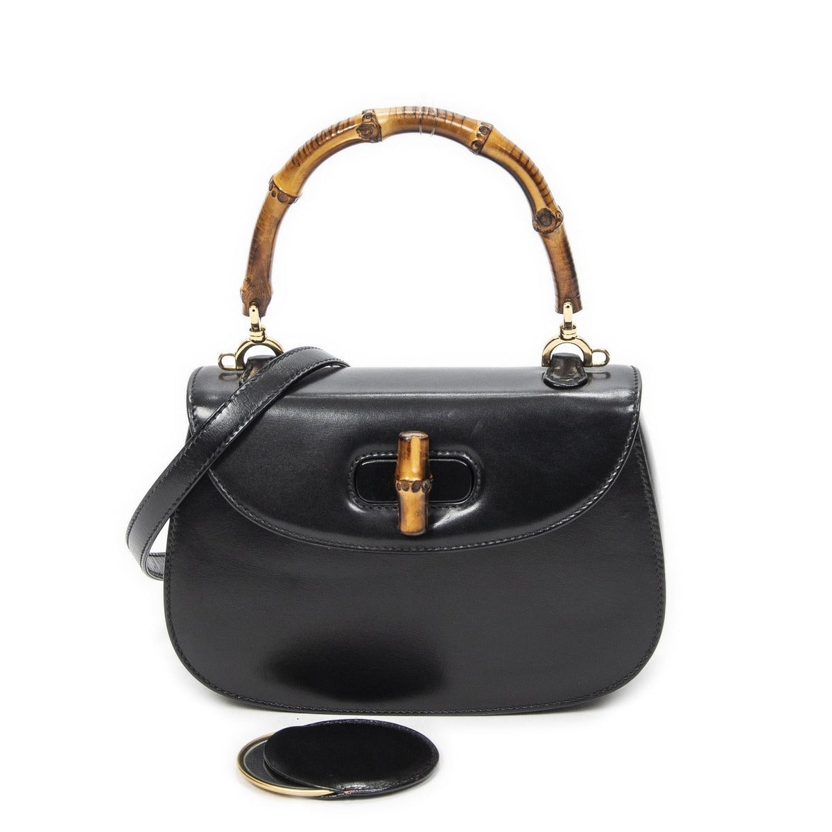 Gucci Small Bamboo Top Handle Flap Black Slim Skirt Fusskin Leather