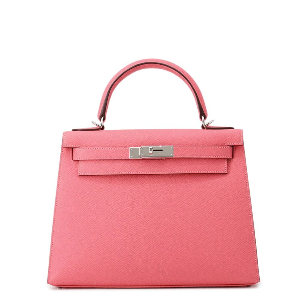 Hermes Handbag Kelly 28 Sellier Rose Azalea Silver Epsom