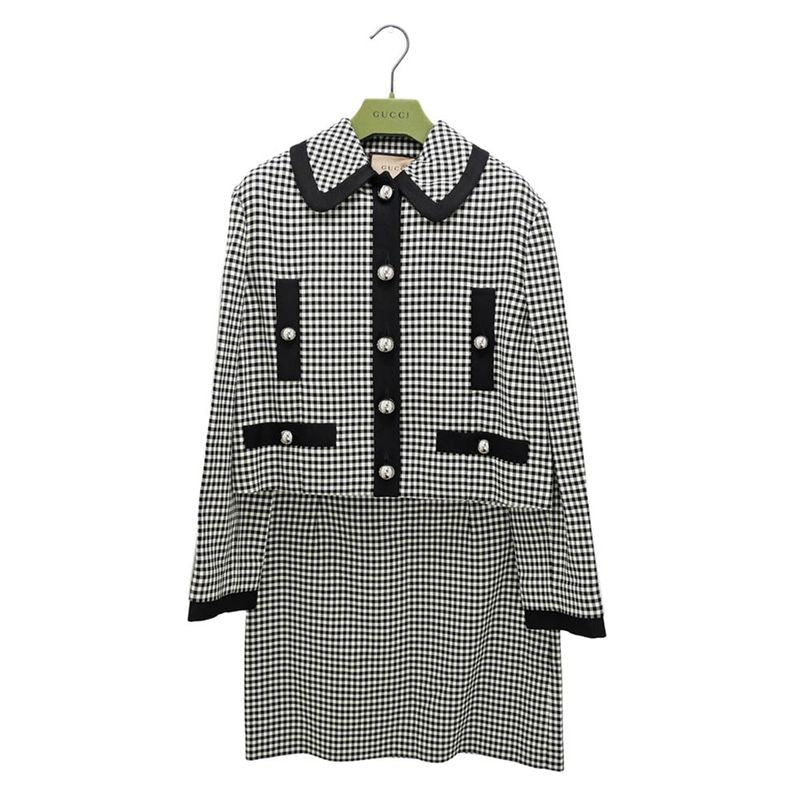 Gucci Tweed Jacket Size 40 White Navy Red Long Sleeve