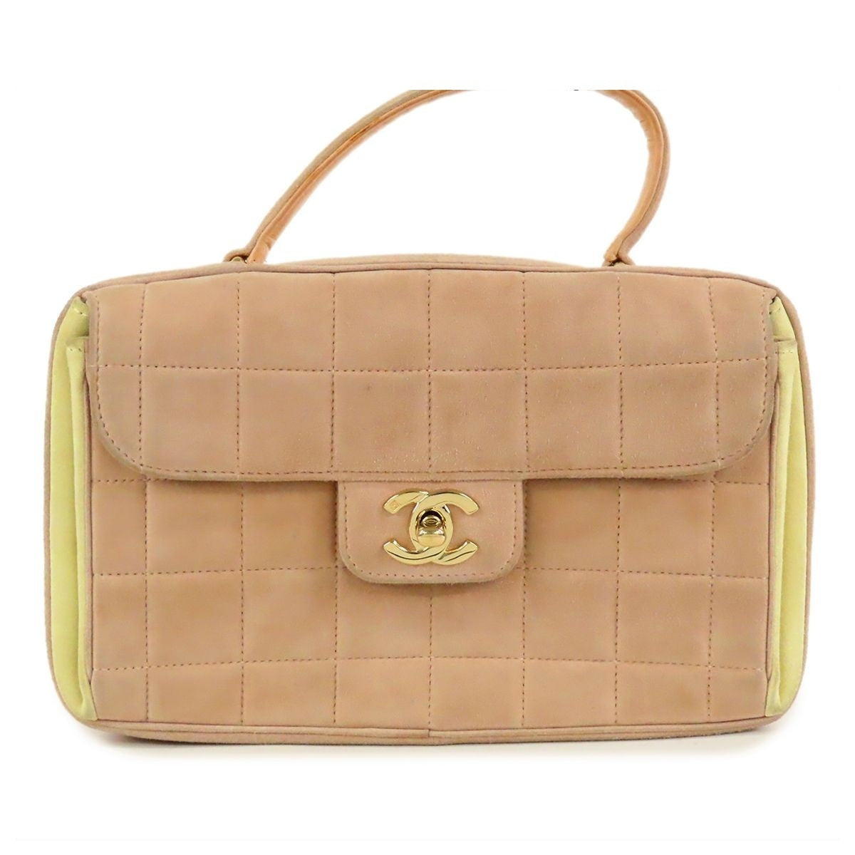 Chanel Choco Bar Top Handle Beige Cream Suede Handbag