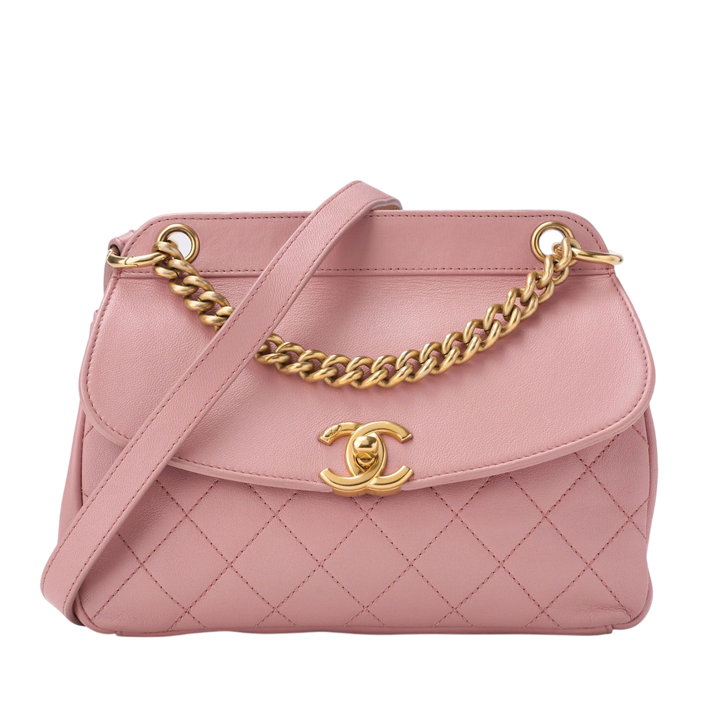 Chanel Mini Matelasse Round Flap Chain Shoulder Lambskin Pink With Gold