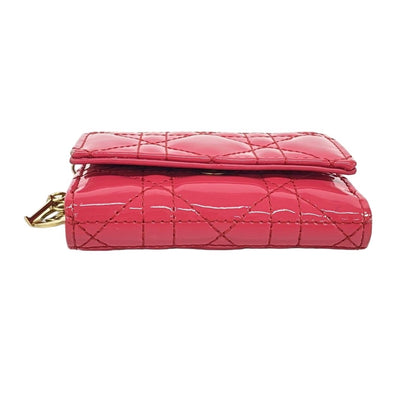 Dior Trifold Wallet Cannage Enamel Pink Champagne Gold — view 2