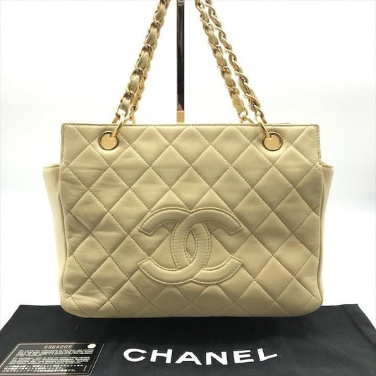 Chanel CC Logo Quilted Chain Tote Hand Ivory