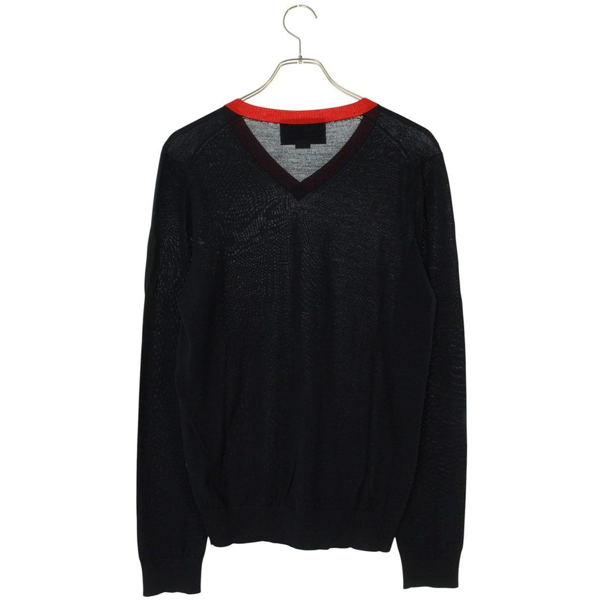 Gucci Bi Embroidered V-neck Knit Sweater Navy- Red — view 2