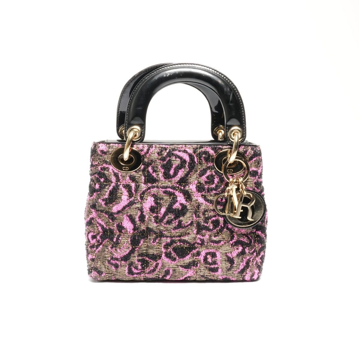 Dior Handbag Patent Leather Small Rose Black Pink