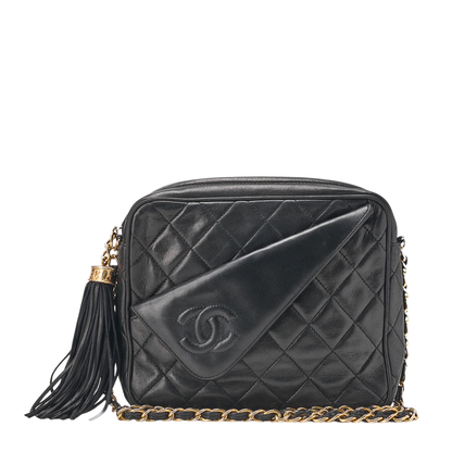 Chanel Matelasse Coco Mark Fringe Chain Shoulder Lambskin Black With Gold