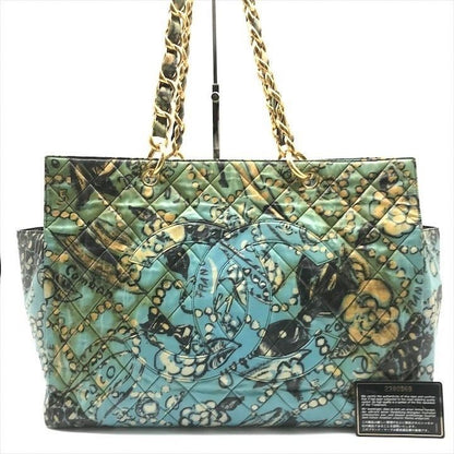 CHANEL 24K Vintage Large Tote Floral Graffiti Shoulder Bag Chain 1993