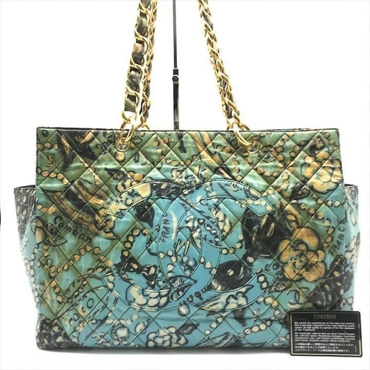 CHANEL 24K Vintage Large Tote Floral Graffiti Shoulder Bag Chain 1993